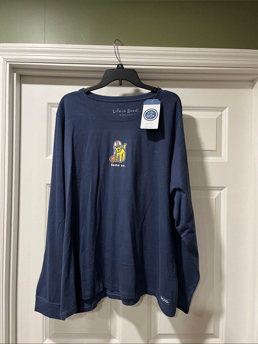 Life Is Good Navy Long Sleeve Tee with Football GAME ON